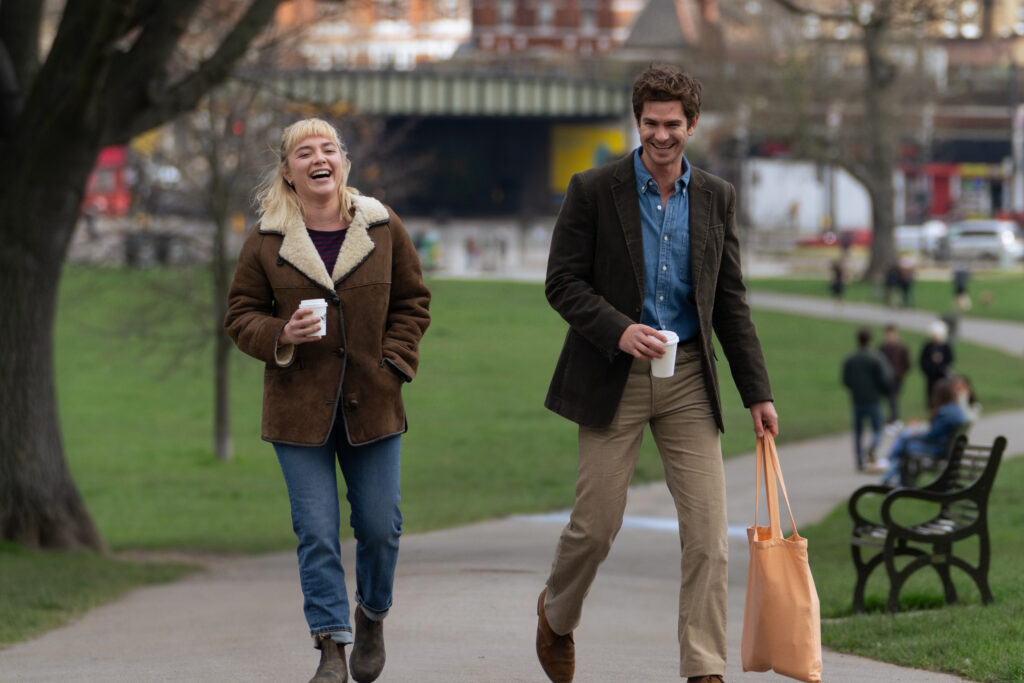 Florence Pugh and Andrew Garfield take a walk in WE LIVE IN TIME (2024)