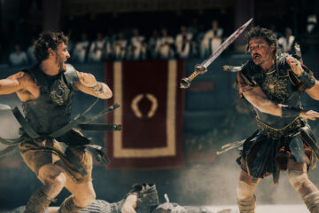 Paul Mescal plays Lucius and Pedro Pascal plays Marcus Acacius in Gladiator II from Paramount Pictures.